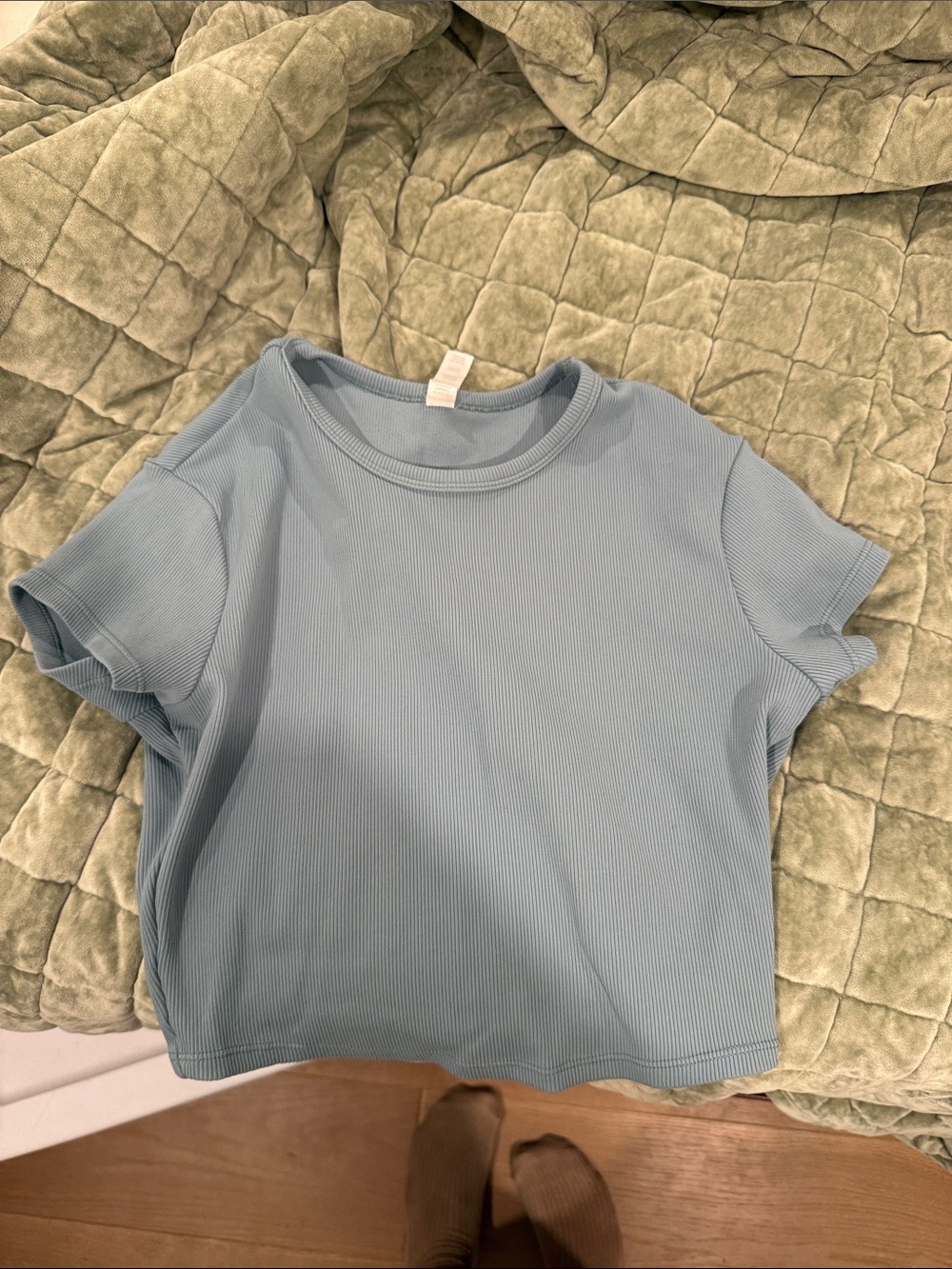 ALO Yoga Ribbed Crew Crop Top — Pale Blue
